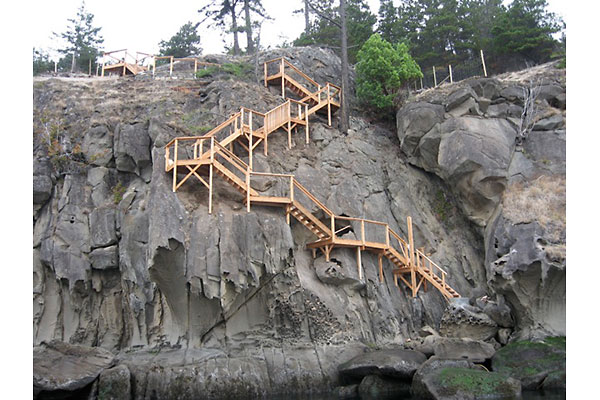 shoreline design steep cliff wood stairs image